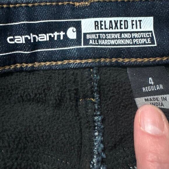 NWT Women’s Carhartt Rugged Flex Relaxed Fit Fleece Jeans Size 4 Dark Mid-Rise - Picture 3 of 5